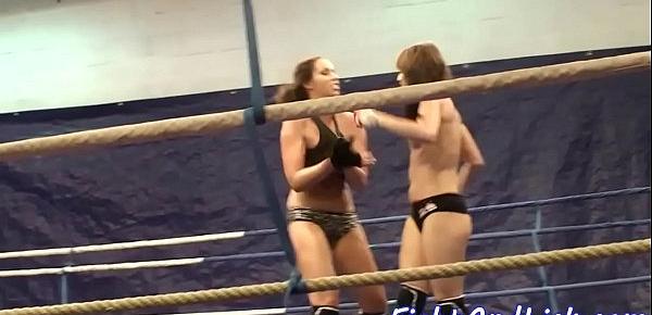  Lesbian babe wrestling in a boxing ring